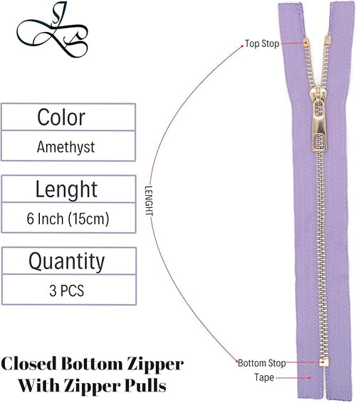 #5 Gold Metal Zipper - 50+ Colors - 3 PCS - (4-14 inches) Sizes - Luxury Lightweight Handcraft Metal Zippers with pulls for Purses Bags Pockets Shoes Sewing & Crafts DIY ZP02236