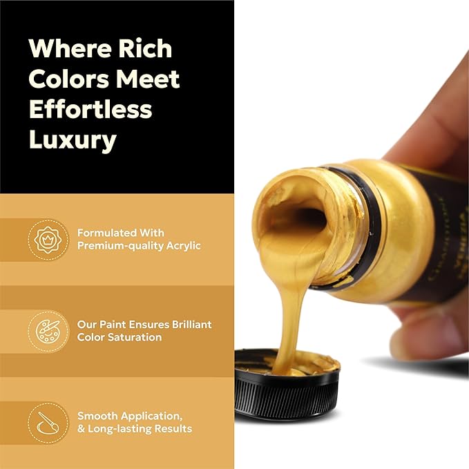 GRANOTONE Acrylic Venezia Metallic Gold Paint 1.69 fl oz Shimmering Non Fading 50 ml Colour Rich Pigments Non Toxic for Kids Artists and Beginners Made in India