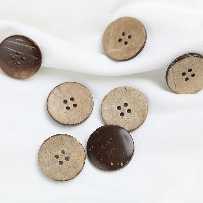 25mm Brown Natural Coconut Shell Buttons 1 inch 4 Holes Button Coconut Shell Buttons for Crafts Sewing Wooden Buttons for DIY Crafts 100PCS