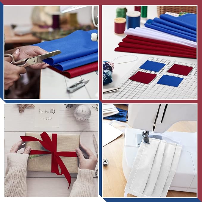 Buryeah 100 Pieces 10 x 10 Inches Cotton Fabric Squares Precut Quilting Fabric Bundles Solid Colors Layer Cakes Quilt Material for DIY Craft Sewing Embroidery(Red, White, Blue)