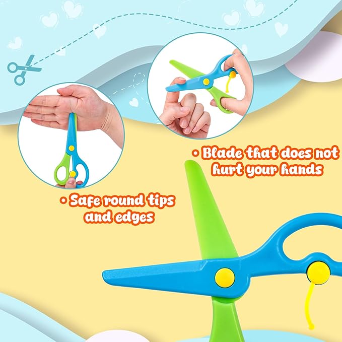 LOVESTOWN Toddler Safety Scissors, 4 PCS Blunt Tip Scissor Preschool Training Art Supplies for Kids, Anti-Pinch Design, Child Hand Eye Coordination Development, Playdough Tools Crafts Essentials