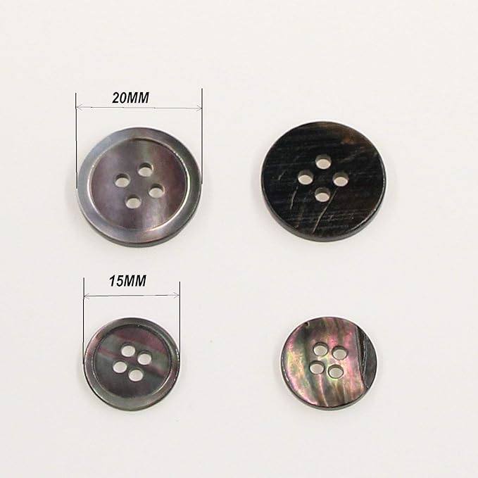 22 Pieces Genuine Black Mother of Pearl Blazer Button Suit Buttons Set 20mm 15mm Natural Black MOP Shell Buttons Bulk for Men Leekayer