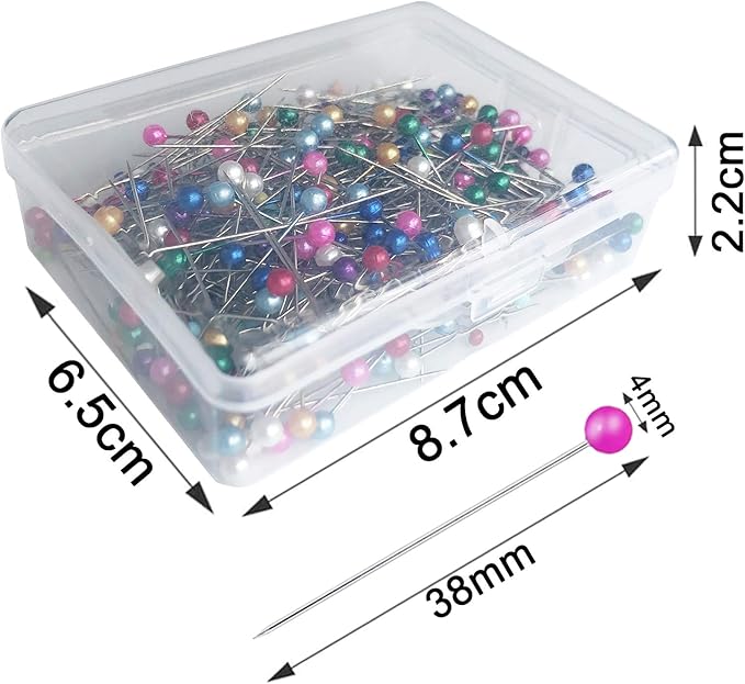 Benvo 250Pcs Sewing Pins with Plastic Pearl Head Pins Straight Quilting Pin 38mm Multicolor Ball Heads Pins with Hanging Plastic Contain Box for DIY Sewing Craft Dressmaker Jewelry Decoration Fabric