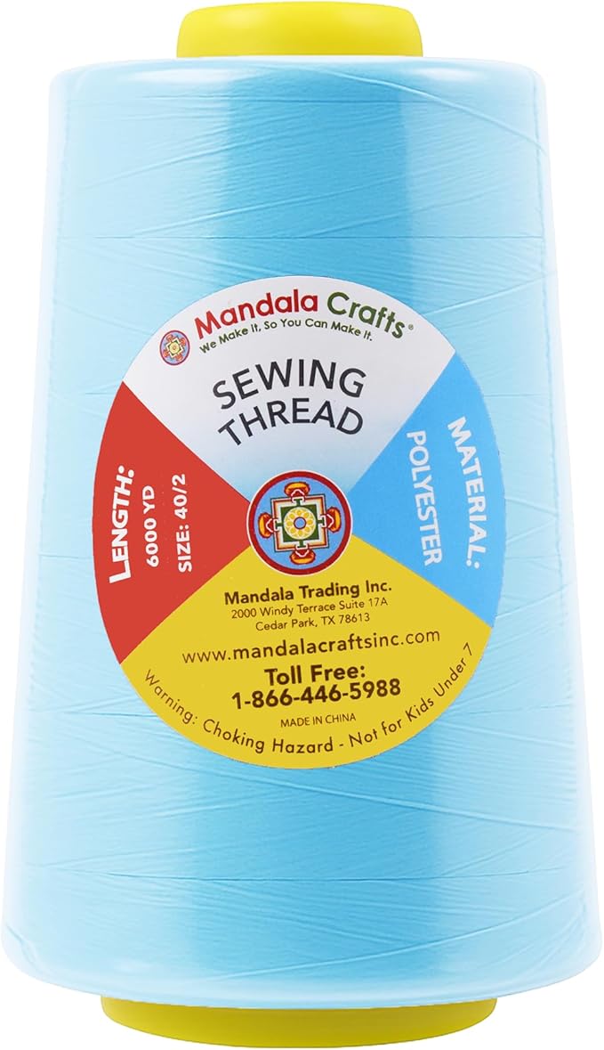 Mandala Crafts 4 Pack of Serger Threads Cones Spools - 40S/2 24000 Yards Polyester Pale Blue Threads for Sergers Machine and Overlock Quilting Sewing Machine
