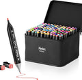 RUN HELIX Alcohol Markers, 120 Colors Dual Tip Markers Broad Brush Tip and Fine Tip, Marker for Coloring Drawing Painting Art, Alcohol Marker Set with Case for Adults (Black Barrel)