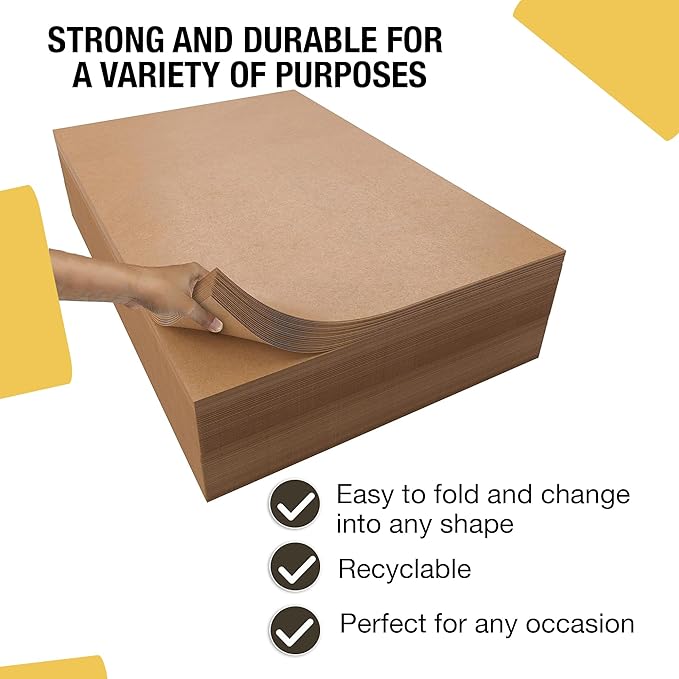 Kraft Paper Sheets - 20 x 30 in. - 480 Sheets of Brown Wrapping Paper – Heavy Duty Craft Paper for Shipping - Light Brown Construction Paper - 80 GSM - 2000 Square feet