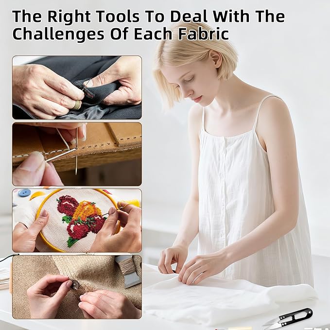 51Pcs Sewing Tool Set Heavy Duty Sewing Kit Big Eye Steel Sewing Needles Thread Kits Hand Sewing Kit for Upholstery Repair Leather Heavy Duty Thread Strong Large Eye Sewing Needle Seam Ripper Thimbles