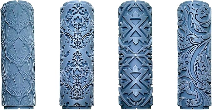 Timeless Patterns Collection Clay Texture Rollers 4-Pack (4") - Seamless Set #01 - Embossing Pattern Rollers for Polymer & Ceramic Clay, Pottery & Crafts