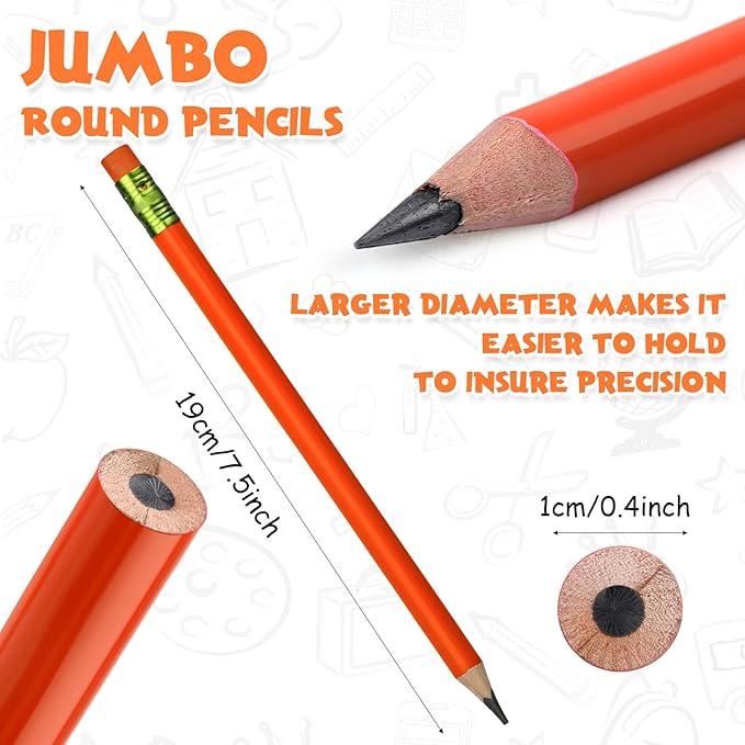 Fainne 102 Pcs Bulk Thick Jumbo Graphite Pencils Set 96 Fat Giant Large Pencils and 6 Sharpeners Enhanced Grip for Art Drafting Writing Drawing Office and Home Use(Colored,Round)