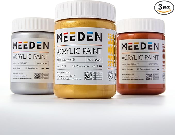 MEEDN Metallic Acrylic Paint Set: Gold Silver Copper Paint 3 Colors x 300ml for Adults on Crafts Christmas Gift Decor - Thick Gold Leaf Paints for Crafts Canvas Painting