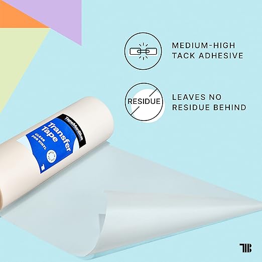 Clear Transfer Tape for Vinyl - 12" x 100' Roll, Made in USA, Premium Vinyl Transfer Tape with Medium to High Tack Adhesive for Crafts, Decals & Letters