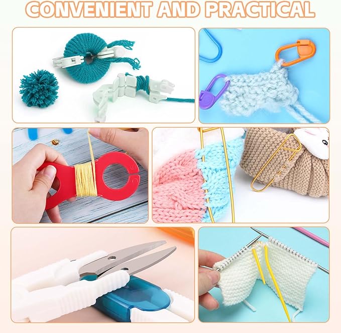 58pcs Crochet Kit Beginners, Crochet Hook Set with Yarn, Portable Crocheting Kit for Starter, Ergonomic Crochet Needles Tools DIY Knitting Accessories for Experienced Crochet Lovers, Blue Flower
