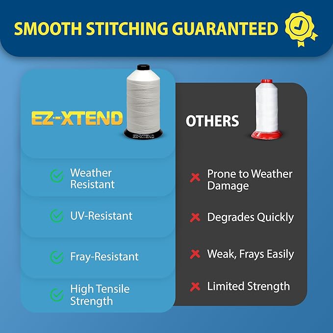 EZ-Xtend #138 Bonded Polyester Thread 100% American Made for Outdoor and Marine Fabric Sewing Applications, Awnings, Tarps, Canvas. for Heavy Duty and Industrial Sewing Machines (White, 8 oz)