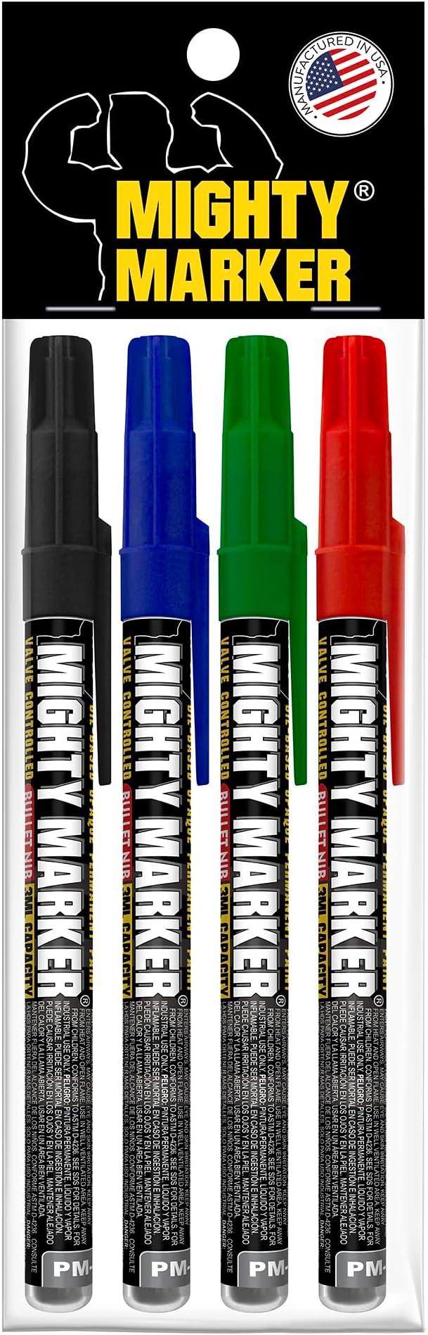 PM-92 Extra Fine Paint Marker, 4 Bonus Tips, 1.0 mm Tip, Xylene Based, Waterproof, Permanent, Valve Action, Manufactured in USA, Assorted 4 Pack
