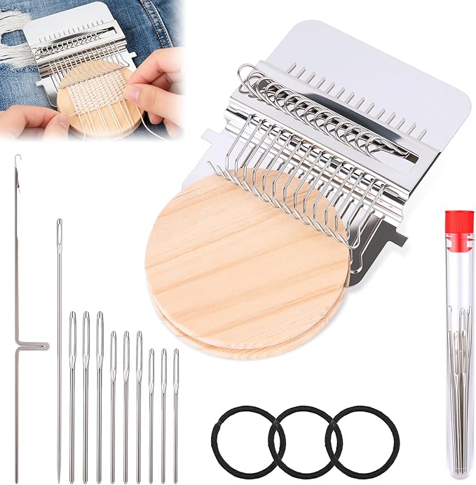 PatchMaker 2.0 Kit, Small Loom Speedweve Type Weave Tool, Knitting Kit Mini Portable Patch Darning Looms for Quickly Sewing Repair, Sewing, Knitting Kit for Beginners (14 Hooks)