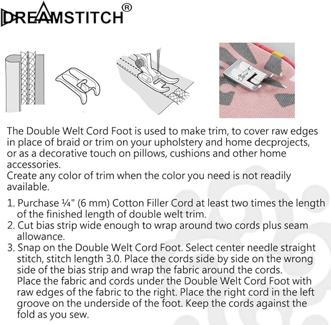 DREAMSTITCH SA192 F067 7mm Double Piping Presser Foot for All Low Shank and High Shank (Use Master Shank) Singer,Brother,Babylock,Janome,White,Juki,Janome,New Home,Simplicity,Elna Sewing Machine