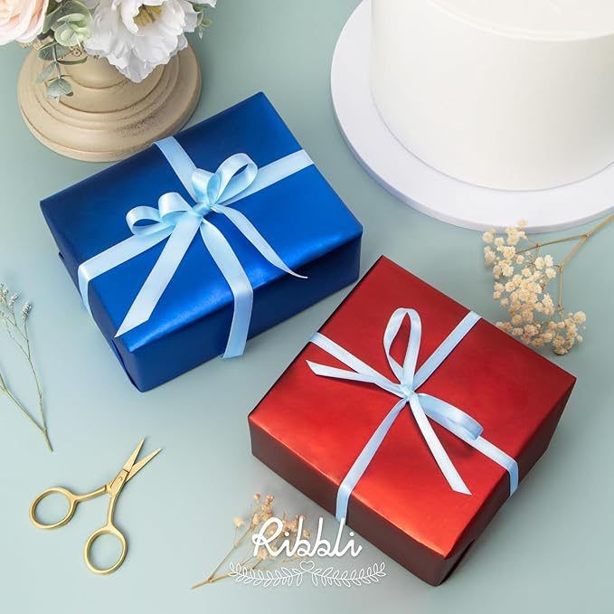 Ribbli Light Blue Satin Ribbon Double Faced Satin 1/2 inch x Continuous 50 Yards-Light Blue Ribbon for Gift Wrapping Crafts Wedding Decoration Bows Bouquet Floral Arrangement
