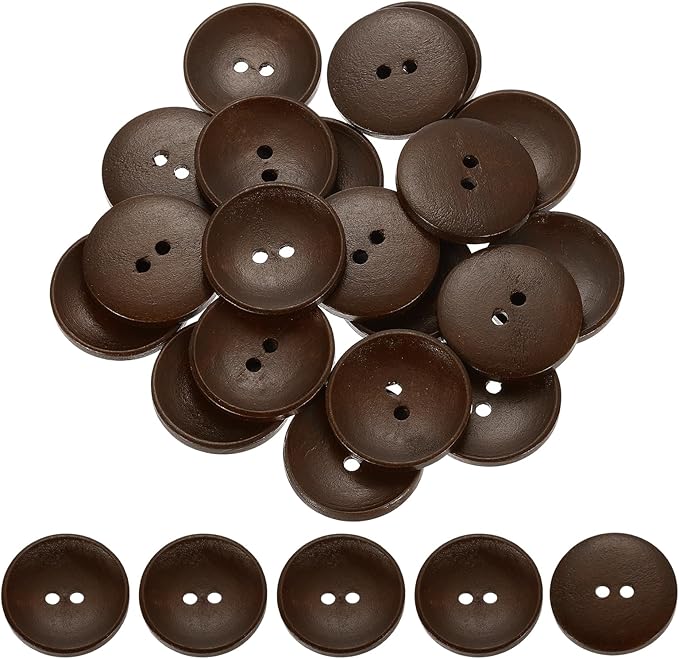 uxcell 30Pcs Wooden Buttons, 35mm(1.38 Inch) 2 Hole Round Wood Sewing Button Craft for Sewing DIY Craft Clothing, Dark Brown