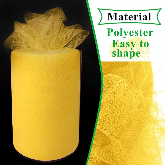 Vibrant Yellow Tulle Fabric Rolls 6 Inch by 100 Yards (300 feet) Fabric Spool Tulle Ribbon for DIY Halloween Tutu Bow Baby Shower Birthday Party Wedding Decorations Christmas Craft Supplies