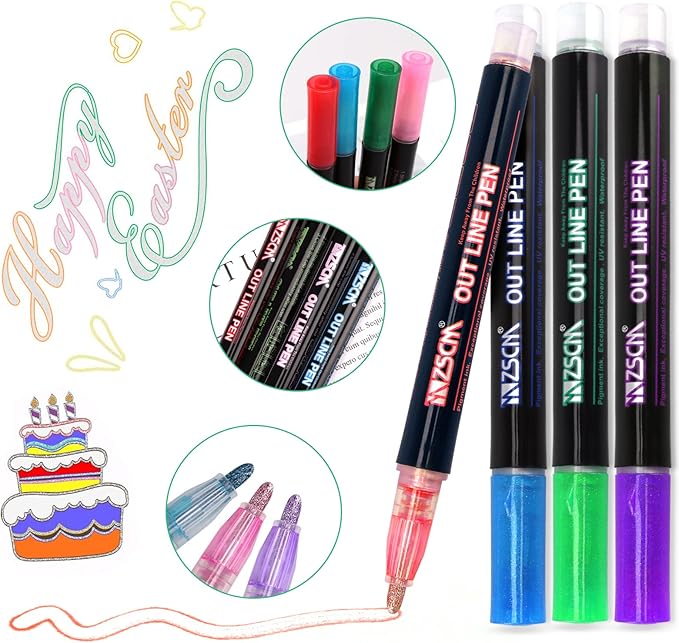 12Colors Super Squiggles Shimmer Markers, Self-outline Metallic Markers for Painting, Drawing, Gift Cards