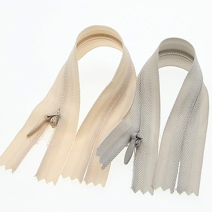 Leekayer 10pcs 12 Inch Invisible Nylon Hidden Zipper for Sewing Craft Dress Bag, DIY Pillow Cushion Mattress 3# Closed End Zipper in Beige Grey 12"