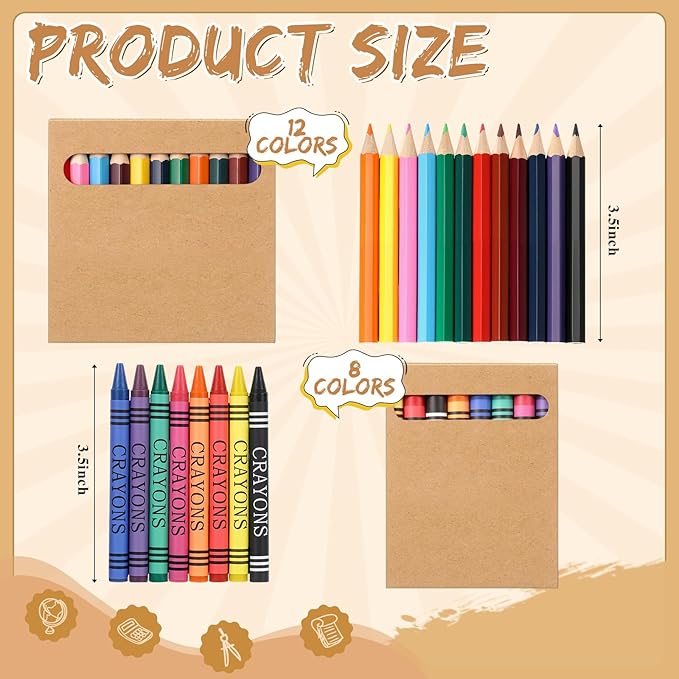 100 Sets Colored Pencils and Crayons Bulk Valentine's Day Gift Classroom Exchange Gift Class Prize, Craft Supplies in Box Mini Pencils Crayons Teacher Supplies, Cute Birthday Party Gifts