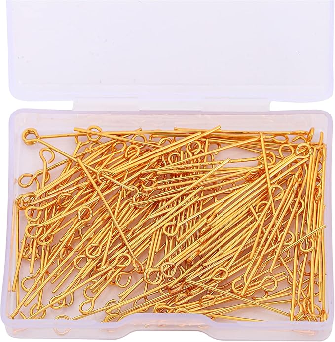 18K Gold Plated Open Eye Pins Non Tarnish 35mm 150pcs for Jewelry Making Findings
