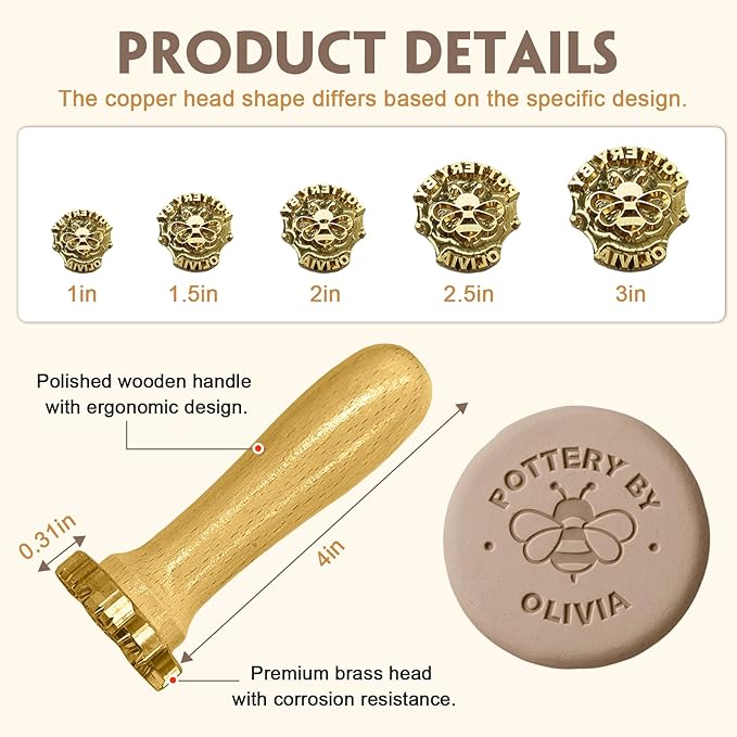 HDSD Personalized Pottery Clay Stamp Custom with Your Logo Create Unique Imprints Must Have Tool Gift for Ceramists