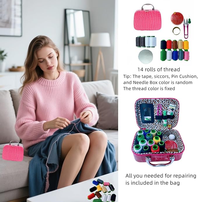 MaryLavender Sewing Kit Portable Sewing Supplies Accessories Box with Thread, Needles, Scissors