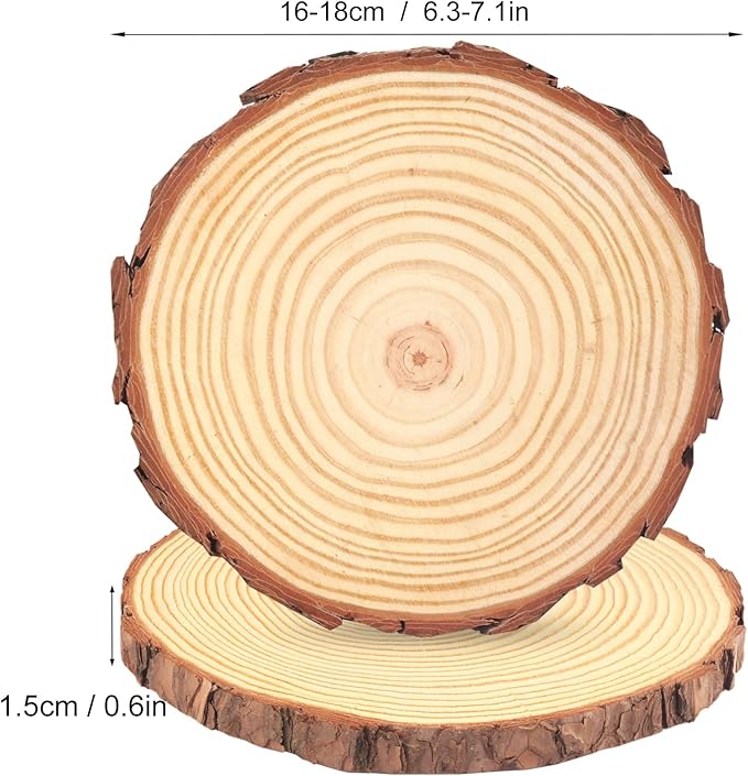 12 PCS 6.3-7.1 Inch Natural Wood Slices, Unfinished Pine Wood Circles with Barks for Coasters, DIY Crafts, Christmas Rustic Wedding Ornaments and Centerpieces,by GNIEMCKIN.