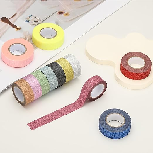 PATIKIL 2 Roll Glitter Paper Washi Tape, 15mm Glitter Film Self-Adhesive Decorative Tape for Crafts DIY Gift Packaging Art Scrapbook Decor, Gold