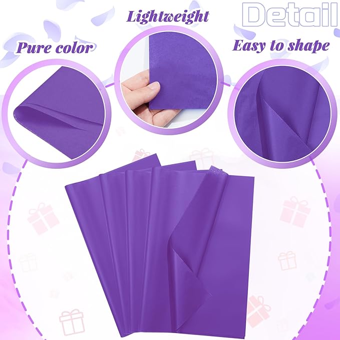 Qilery 500 Sheets Purple Tissue Paper Bulk for Gift Bags 15 x 20 Inch Acid Free Packaging Wrapping Decoupage Paper Sheets, Mardi Gras Carnival St. Patrick's Day Decor DIY Craft, Parade Float, Wedding