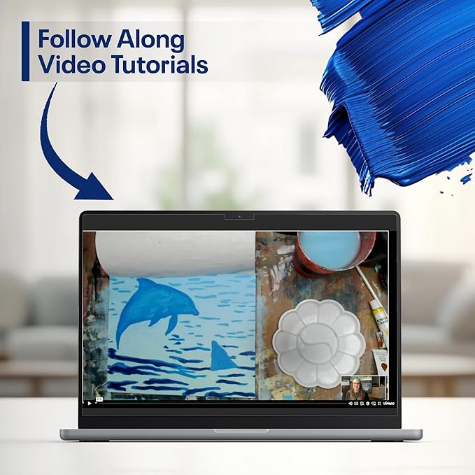 DIY Art Painting Kit for Adults – Learn to Paint Dolphins with Video Tutorials – 9 Pieces Acrylic Paint Set for Adults –Perfect Christmas Crafts & Holiday Gifts for Art Lovers