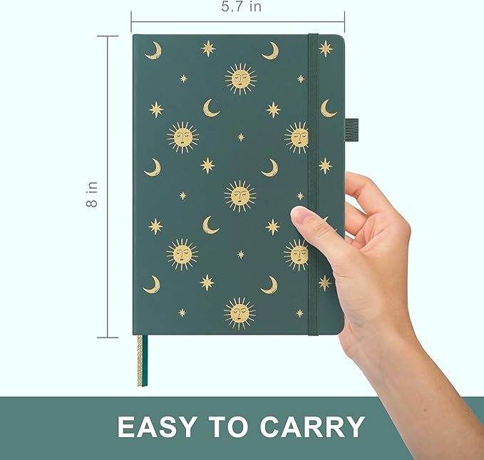&And Per Se Dotted Journal Notebook for Women&Men with Pattern, A5 Leather Hardcover, 160 Pages 100GSM Thick Dotted Paper, 3 Sheets of Stickers Included, 5.7'' x 8'' (Celestial Green)
