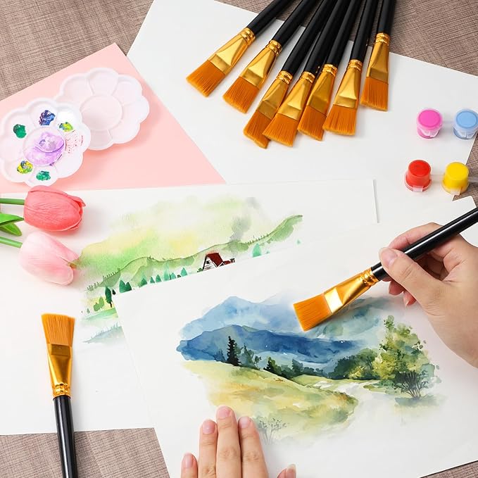 40 Pcs 1 Inch Flat Paint Brushes Large Acrylic Craft Paint Brush with Wooden Handles for Watercolor, Oil Painting, Face Body Art