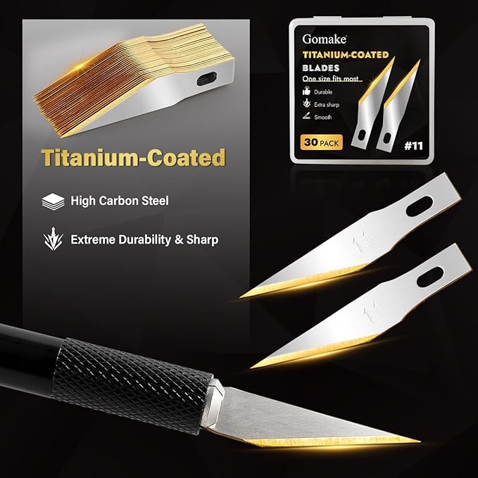 Gomake Exacto Knife Set 2PCS Precision Hobby Knife With 20 Packs #11 Titanium Coated Replacement Blades,Utility Cutting Tool for Crafting Scrapbooking Rubber Stamps Handmade Work