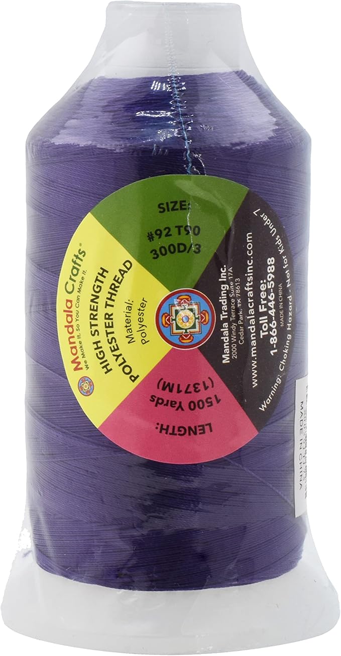 Mandala Crafts Purple Heavy Duty Thread - 1500 Yds Tex 90 Bonded Polyester Threads for Sewing Drapery, Jeans, Leather, Hair, Outdoor Marine Upholstery