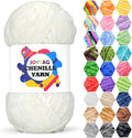 Velvet Chenille Yarn for Crocheting White Fluffy Plush Thick Bulky Chunky Chenille Velvet Soft Baby Blanket Yarn for Crocheting Hand Knitting 100g-White