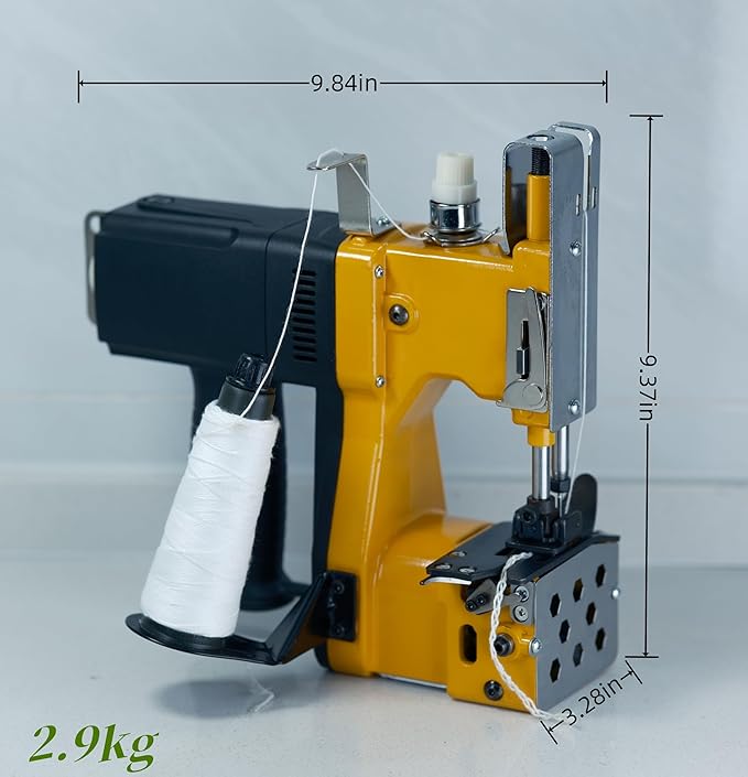 Bag Sewing Machine, 2s/bag Portable Bag Sewing Machine, Industrial Bag Closing Machine for Packing Woven Bags Non-woven Fabrics Leather (Yellow, Corded - 110V)