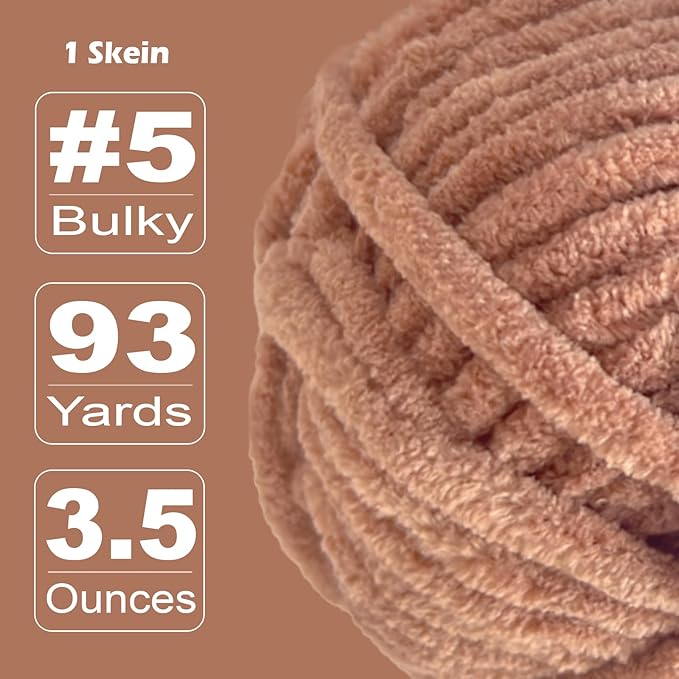 Soft Velvet Yarn Chenille Yarn for Crocheting and Knitting – Bulky (93 Yards/100g) - Polyester - Yarn for Blanket Amigurumi Weaving Crafts (Mocha Brown, 2 Pack)