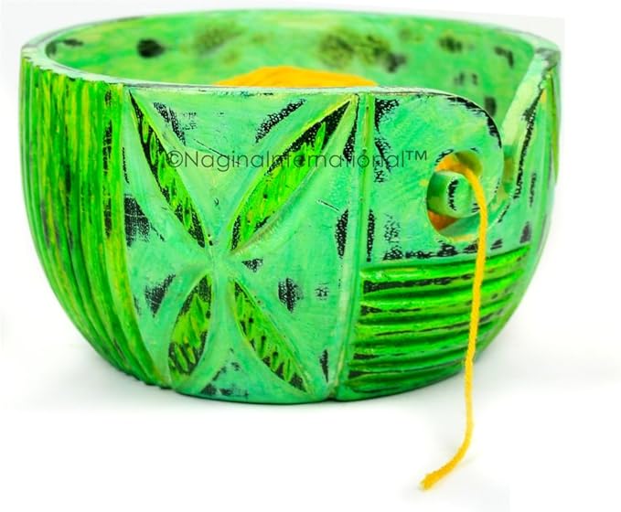 Nagina International Exquisite Premium Yarn Ball Storage Bowls | Hand Painted Lovely Decor Yet Functional Yarn Dispenser (Small (6 x 3 x 6 Inches), Algae Green)