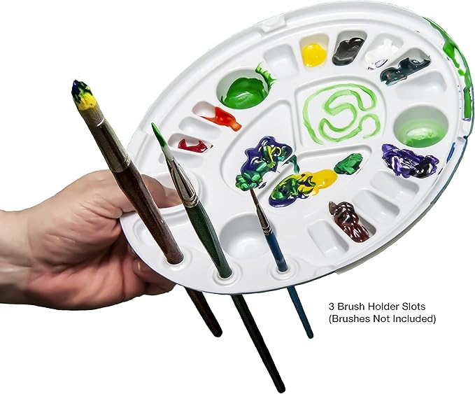 rPALETTE by Green Ellipse- 3 Pack - Environmentally Sustainable Made from Recycled Plastic - Paint Palette - Art Palette with Brush Holder Feature - Large Size 11 X 8 3/4 in,White,rPALETTE-1