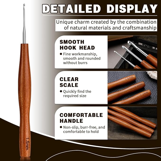 Nitlak 4 Pcs Crochet Hook, 4 Size Aluminum Ergonomic Crochet Hook with Wooden Handle for Arthritic Hands, Beginners, Crochet Needles for Knitting (1.5mm/2mm/2.5mm/3mm)