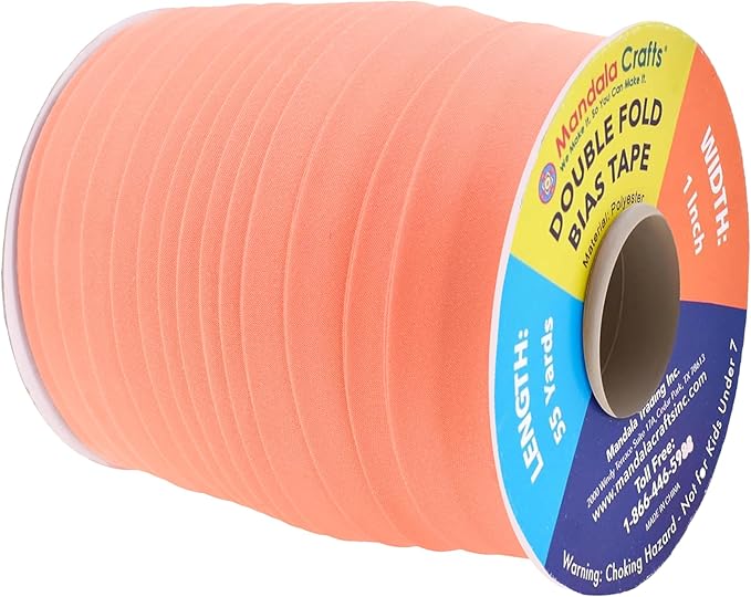 Mandala Crafts 55 Yards 1 Inch Salmon Double Fold Bias Tape for Sewing - Bias Binding Tape for Quilting Binding, Hemming, Seam, and Fabric Piping