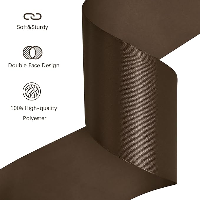 Brown Satin Ribbon 3 inch X 15 Yards Polyester Ribbon for Gift Wrapping Very Suitable for Weddings Party Hair Bow Invitation Decorations and More