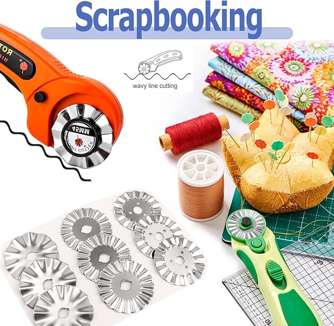 Mesee 9Pcs 45mm Pinking Rotary Cutter Blades 3 Types Wave Rotary Blade Set Decorative Edge Blades Replacement Refill Quilting Cutting Tool Accessories for Sewing Fabric Leather Paper Arts Crafts