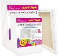 12 Pack Stretched Canvas for Painting with 9x12, 12x16, 6 of Each, 5/8" Profile Thick Premium Wood Frame, 12 oz Primed 100% Cotton Acid-Free Blank Canvas for Acrylics, Oils, Gouache & Tempera