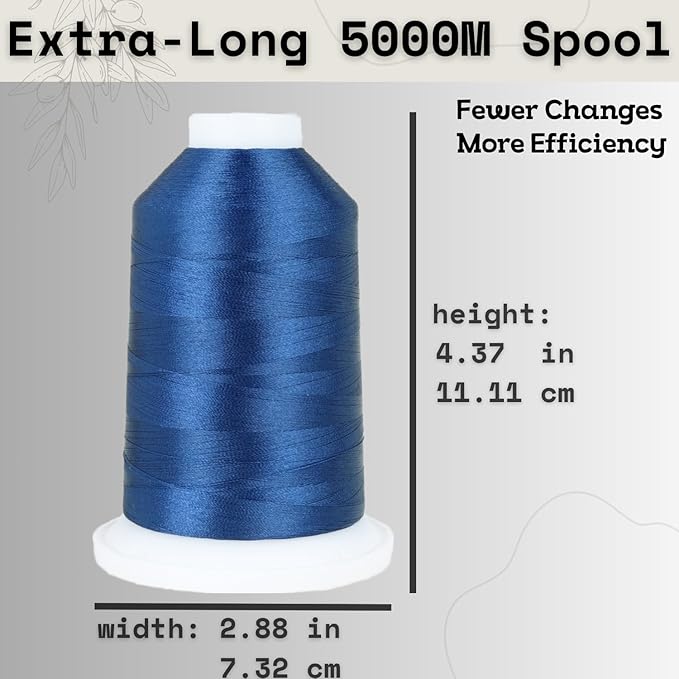 Simthread 2-Pack Trilobal Polyester Thread – 5000M (5500yds) No.40 Tangle-Free, Built-in Thread Lock Spool – Compatible with Brother, Singer, Janome & More,NavyBlue903+SkyBlue019
