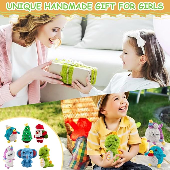 KIECIK 6Pcs Crochet Kit for Beginners, Knitting Kit for Adults, Crochet Animal Kits with Step by Step Videos Tutorials, Knitting Kit Great Birthday Holiday Gift, DIY Keychain Pendants (Set-01)