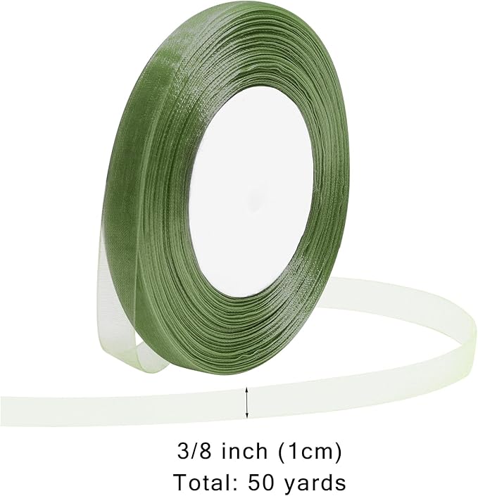 Sage Green Ribbon for Gift Wrapping 3/8 inch Sheer Organza Ribbon for Flower Bouquet Tulle Chiffon Ribbons for Wedding Invitations Christmas Halloween Decorations Crafts 50 Yards